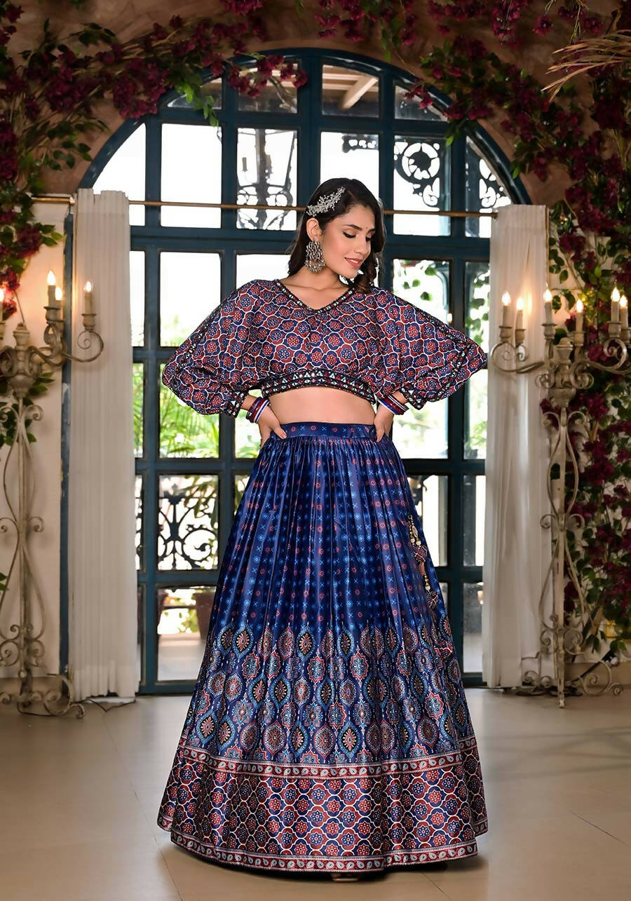Women's Wedding Traditional Blue Dull Satin Lehenga Choli - Kaushlya | Grocsy