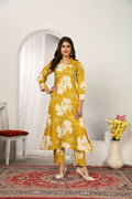 Jyoti Fashion Women's Mustard Rayon Floral Print with Side Pocket Kurtis & Sets | Grocsy