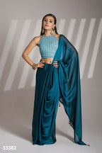 Blue Satin Rangoli Solid Fancy Designer Saree - Nafisa | Grocsy