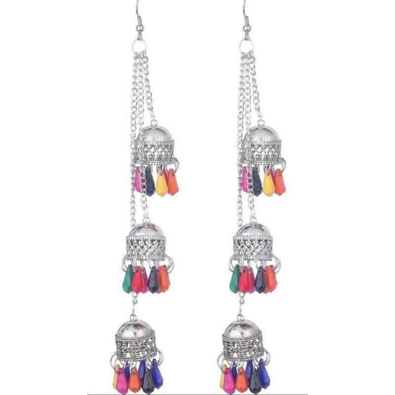 MS Fashion India Multicolor Pearls Kashmiri Triple Hanging Small Jhumkas | Grocsy