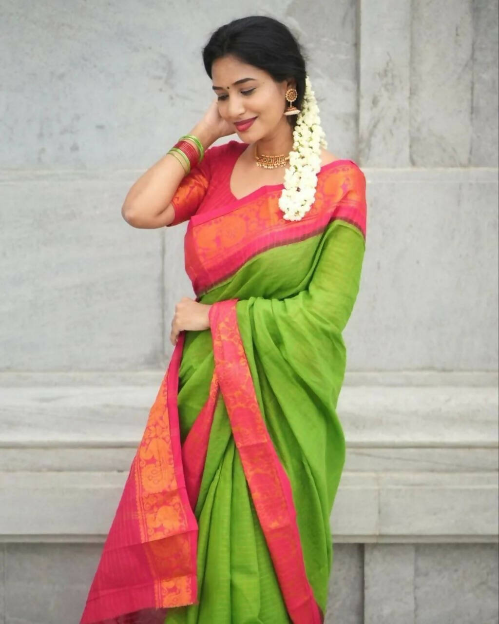 DEIANA'S Beautiful Designer Golden zari Soft Lichi Silk Saree - Parrot | Grocsy