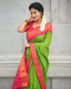 DEIANA'S Beautiful Designer Golden zari Soft Lichi Silk Saree - Parrot | Grocsy