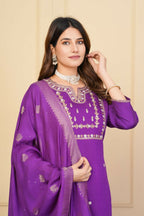 Purple Viscose Chanderi Embroidered Stitched Suit With Dupatta - Tanisha | Grocsy