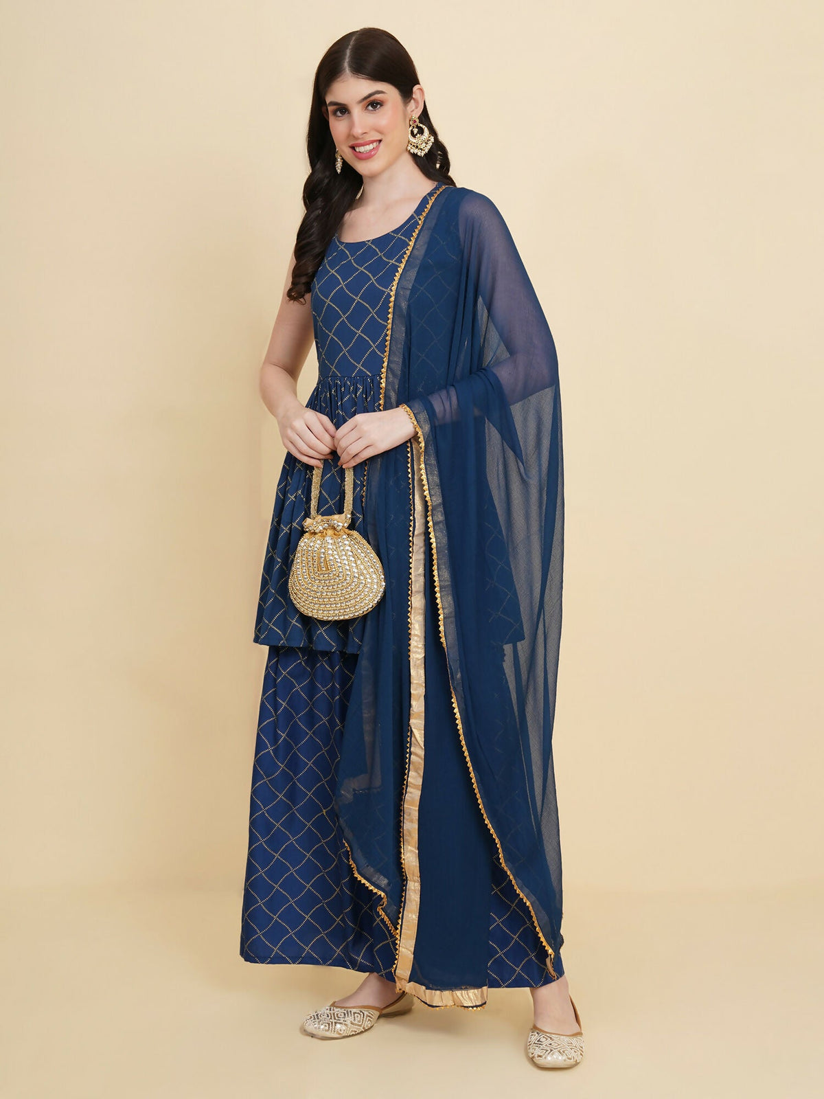 Designer Stylish Blue cotton Stitched Suit With Dupatta - Tanisha | Grocsy