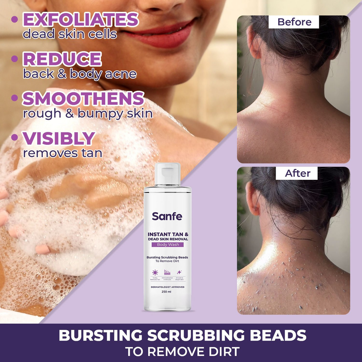 Sanfe Instant Tan & Dead Skin Removal Exfoliating Body Wash | Grocsy