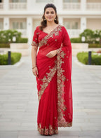 Teeya Creation New Trendy Party Wear Soft Silk Saree-Red | Grocsy