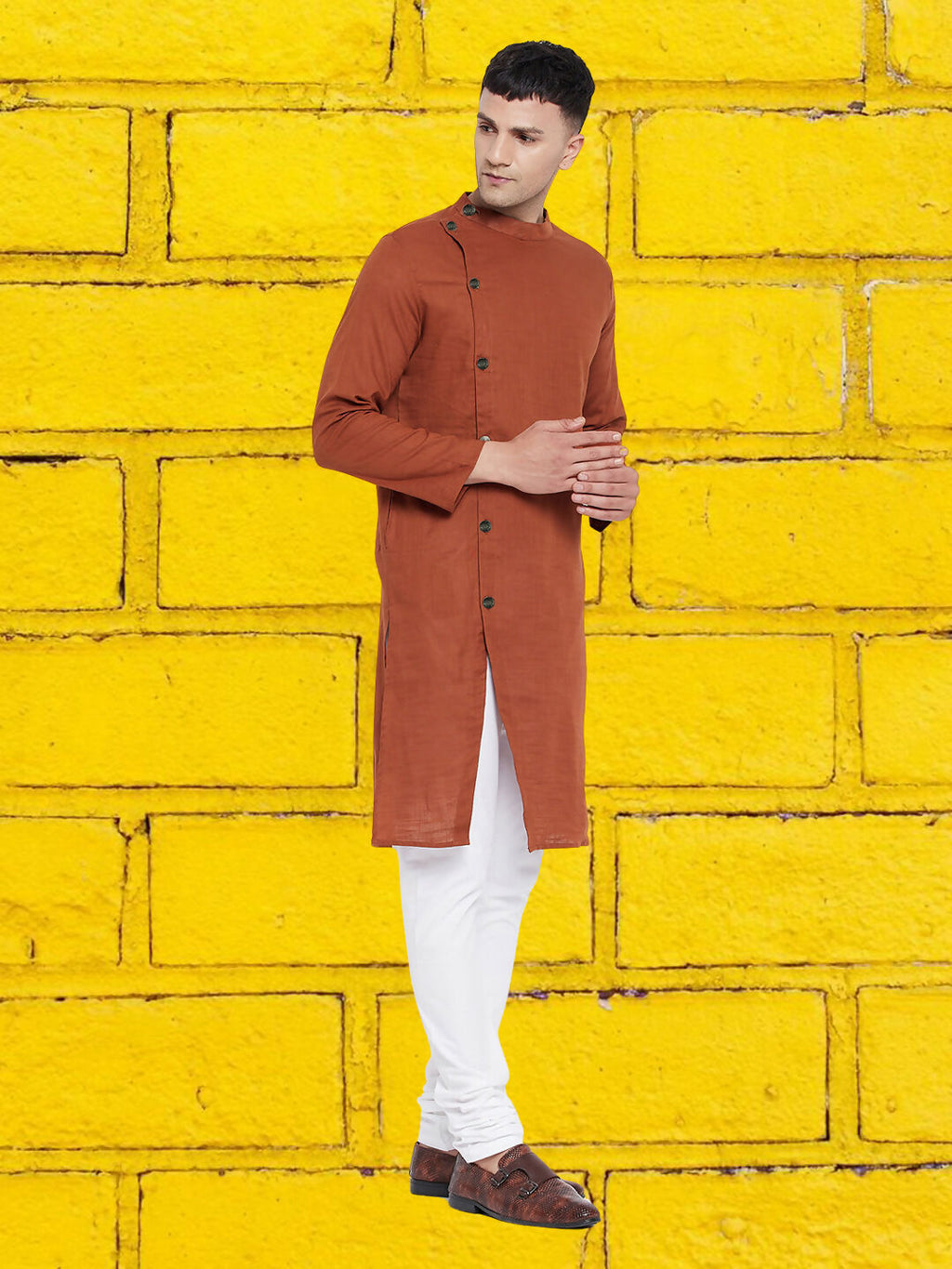 Even Apparels Men's Asymetrical Brown Sherwani Kurta | Grocsy