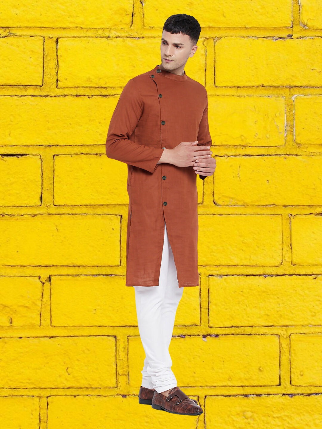 Even Apparels Men's Asymetrical Brown Sherwani Kurta | Grocsy