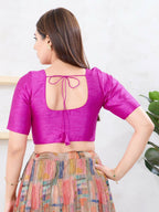 Joban Fashion Pink Dupion Silk Elbow Sleeveless Front Open Blouse | Grocsy