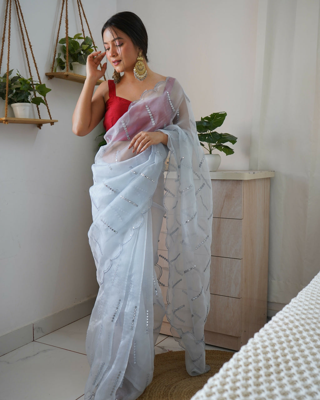 Vamsee Vika 9Mm Sky Organza Saree | Grocsy