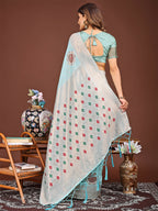 Shree Shyam Fashion Neerja Sky Blue Linen Cotton Saree | Grocsy