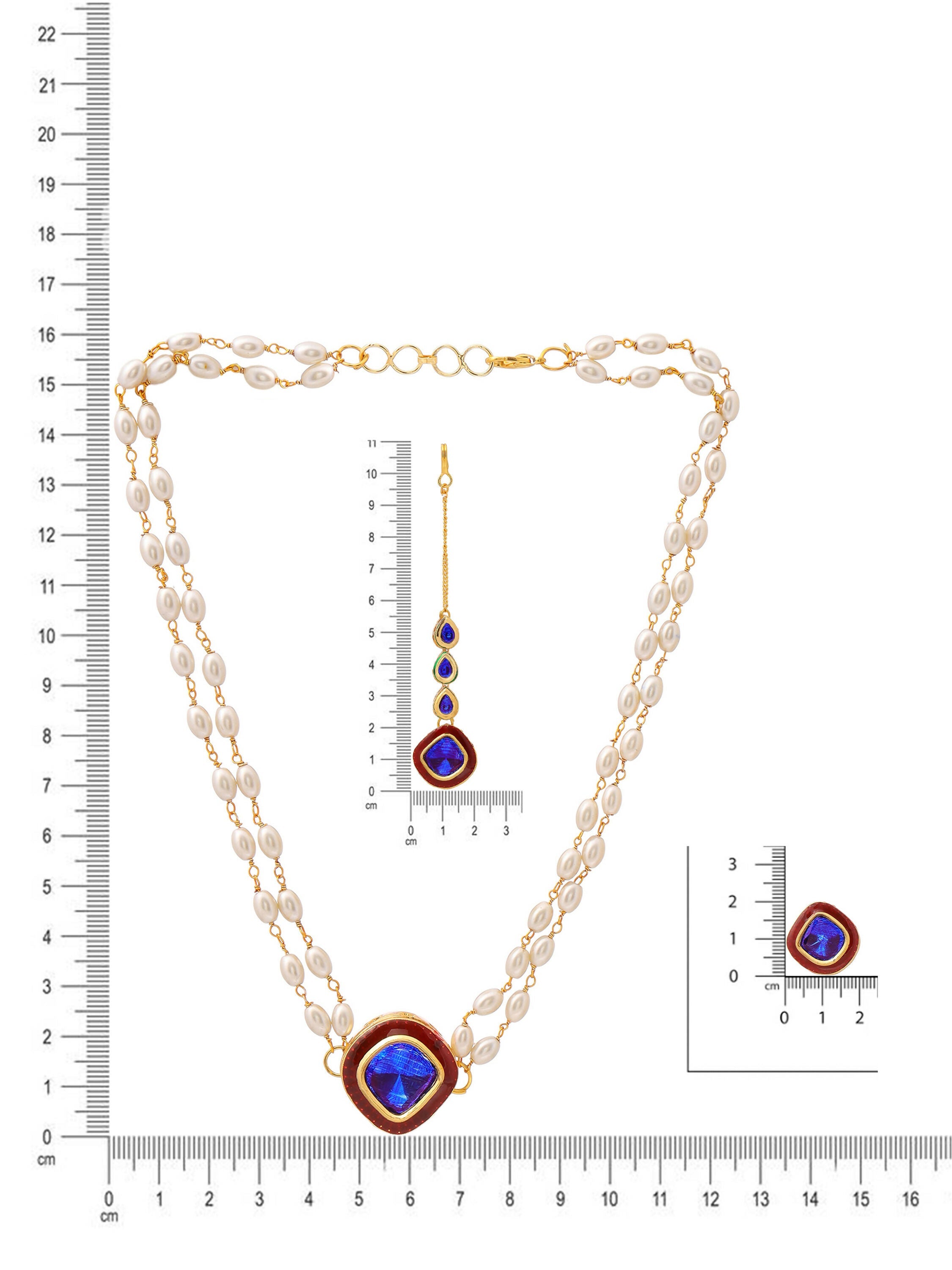 Ruby Raang Blue and Red Meenakari Kundan Necklace with Earrings & Maang Tikka | Grocsy