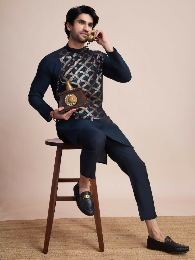 Vastranavya Traditional Festival Wear Pure Silk Thread & Sequence Embroidered Work Kurta | Grocsy