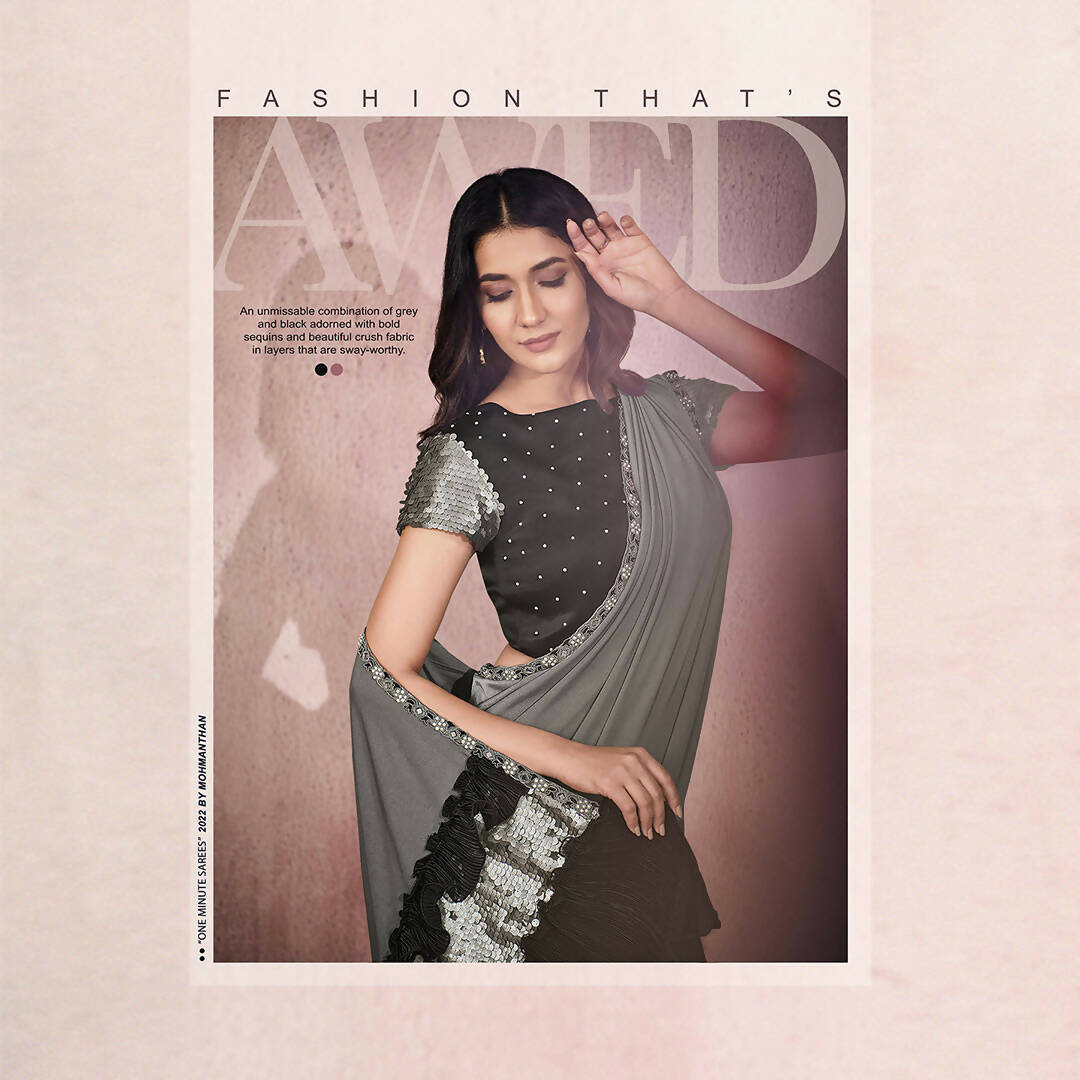 Grey Lycra Embroidery Designer Saree With Blouse - Mohmanthan Sitaarah | Grocsy