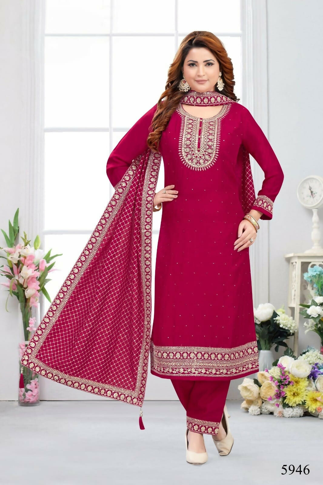 Joban Fashion Muslin Silk Rani Color Kurta Set | Grocsy