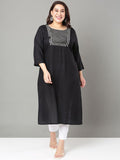 Sztori Plus Size Floral Yoke Design Mirror Work Straight Kurta | Grocsy