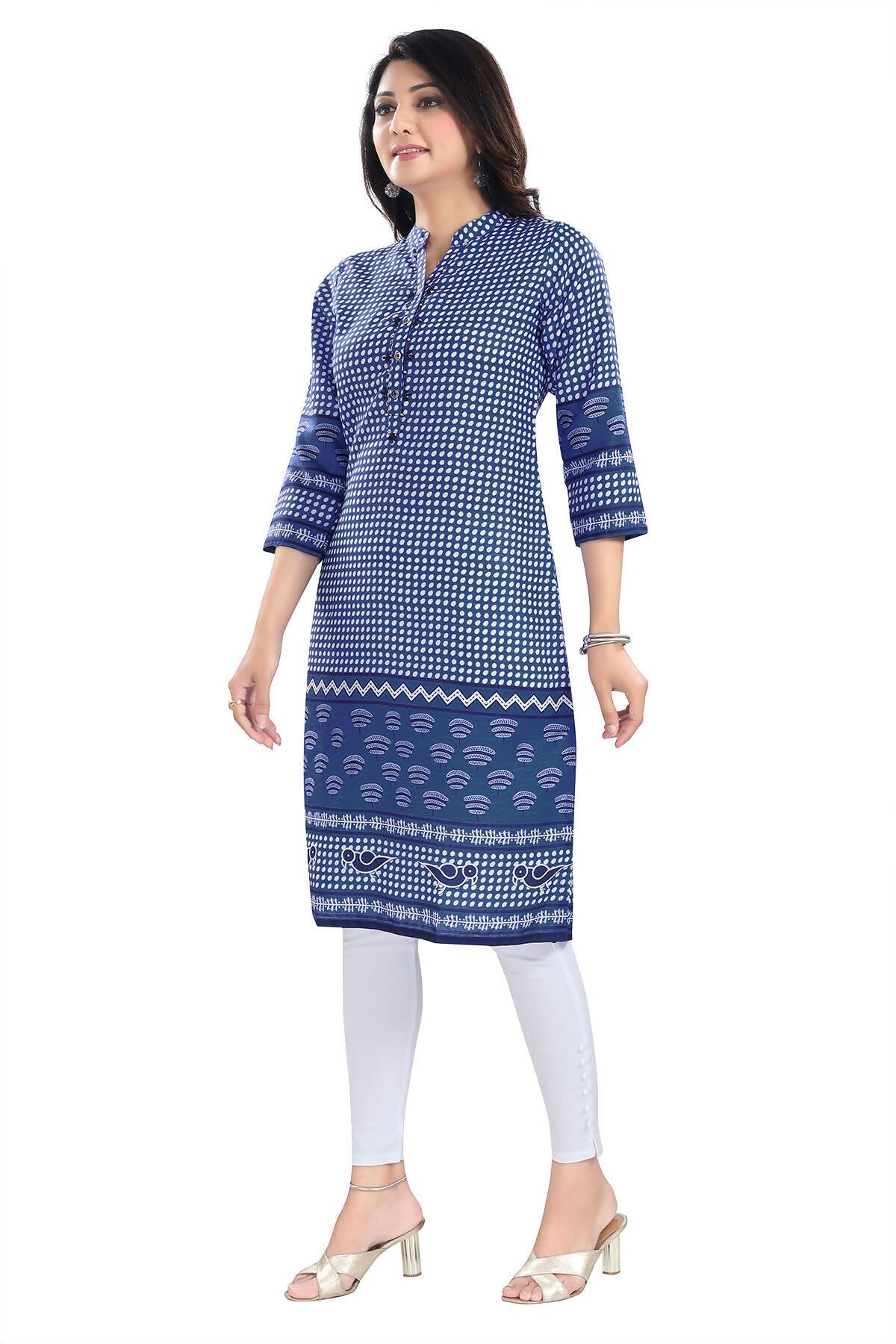 Snehal Creations Indigo Blue Designer Digital Print Cotton Slub Fabric Long Kurti Tunic | Grocsy