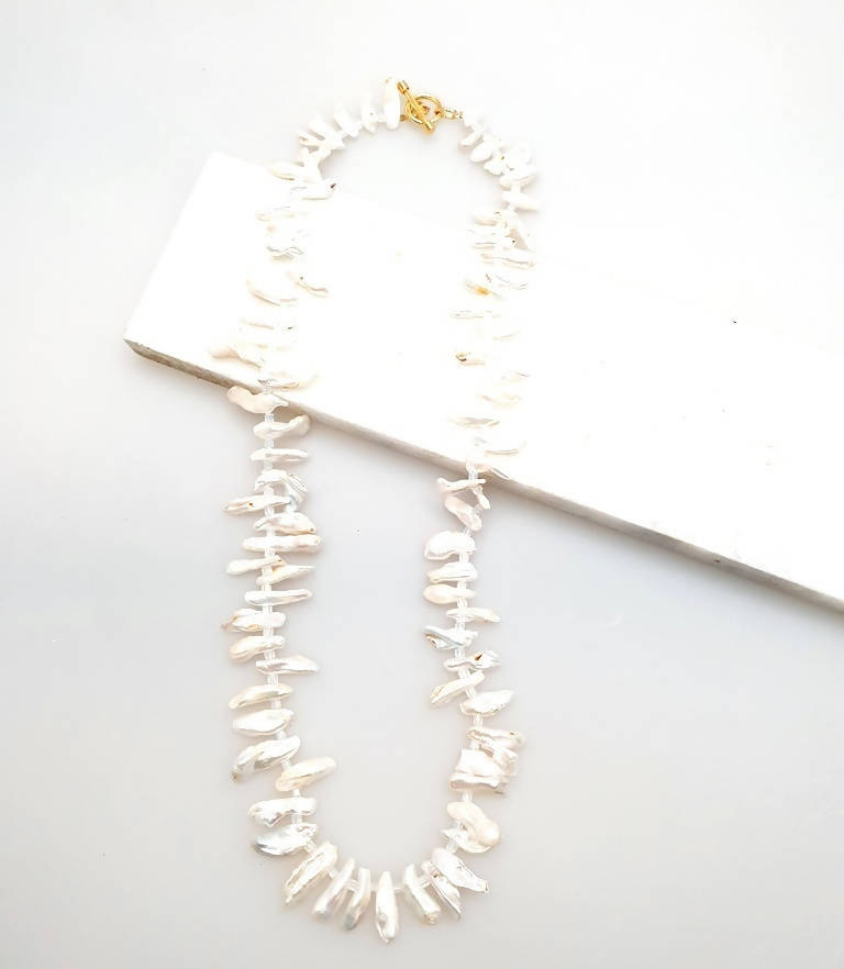 Bling Accessories Baroque Pearl Glass Long T Bar Necklace | Grocsy