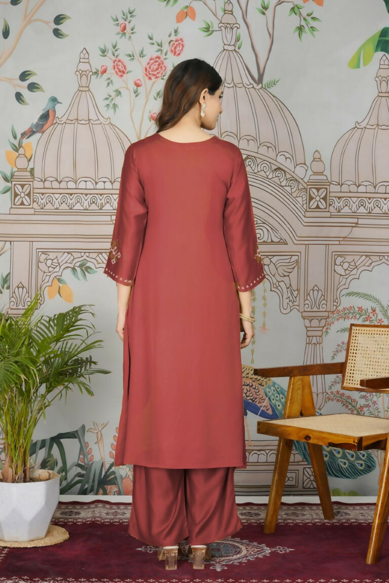 Festive Wear Ethnic Pure gaji silk with pocket inside kurti Red Stitched Suit - Pihu | Grocsy