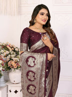 Anaita Dark Brown Banarasi Silk With Beautiful Gala Weaving Saree With Blouse | Grocsy