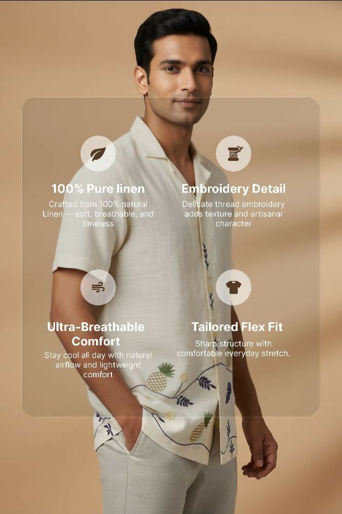 Pinora — Pineapple Embroidered Linen Shirt by Hilo Design | Grocsy