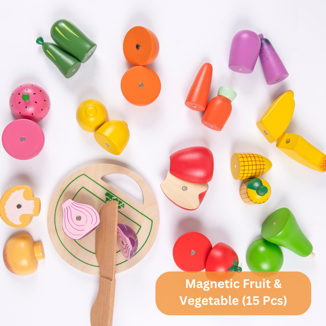 Nesta Toys Wooden Vegetable and Fruit Toy Set, Pretend Play Food, Kitchen Set Toy (3+ Years) | Grocsy