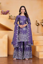 Teeya Creation Lavender Color Chinon Silk Wedding Wear Trending Palazzo Set | Grocsy