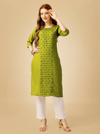 Jyoti Fashion Women's Green Cotton Blend Embroidered Kurta Pant Set | Grocsy