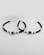 VOJ Set of 2 Evil Eye Black with Flower Shaped Beads Anklet | Grocsy