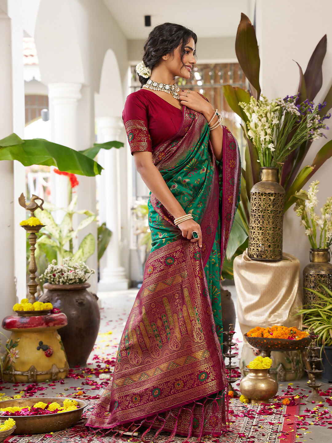 Shree Shyam Fashion Green Soft Silk Saree | Grocsy