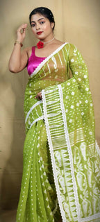Exclusive Collection Beautiful Light Green Jaal Jamdani Saree | Grocsy