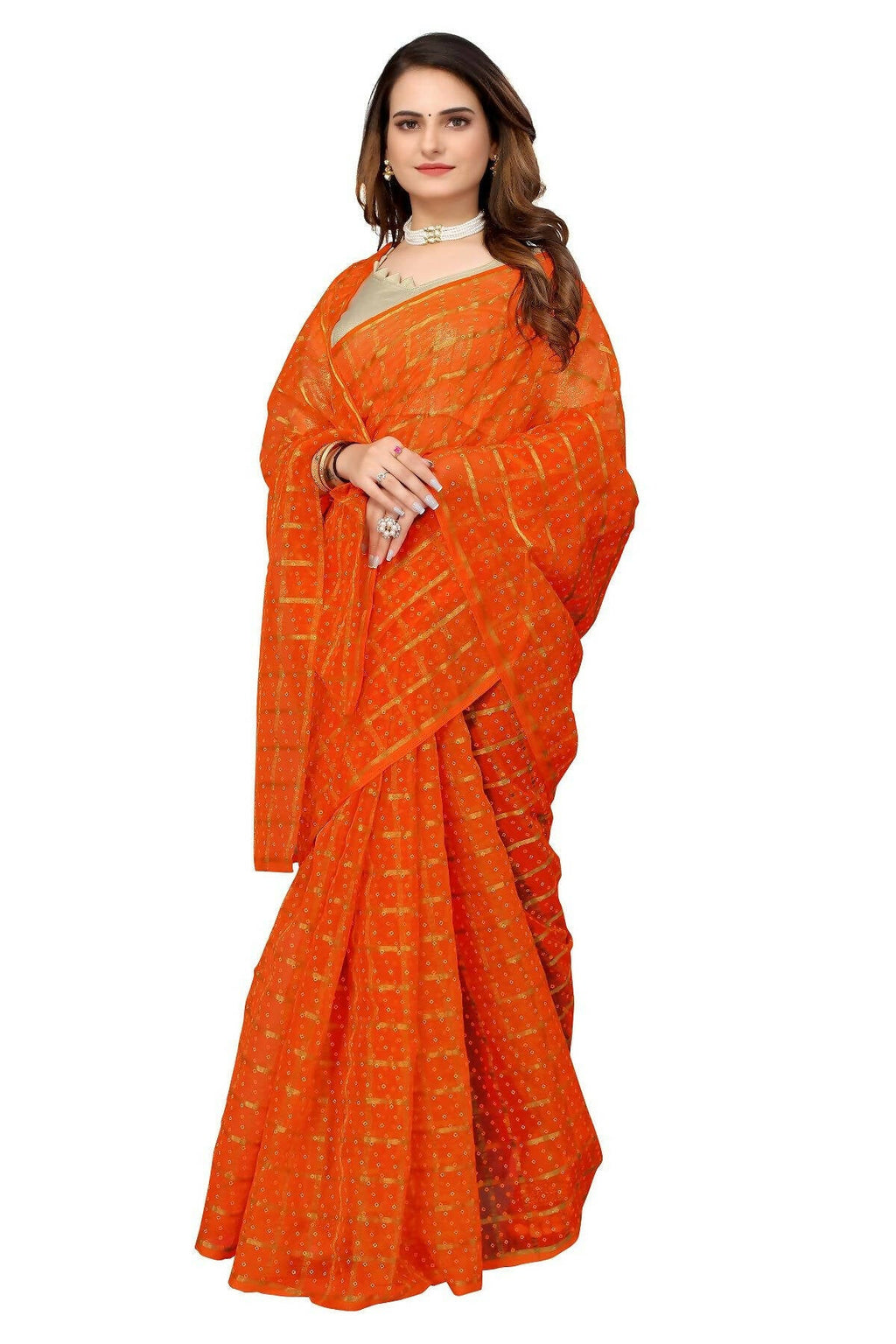Vamika Orange Jari Work Chiffon Saree (GARVITA ORANGE) | Grocsy
