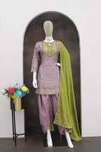 Anaita Lavender Embroidered Silk Stitched Dhoti Suit | Grocsy