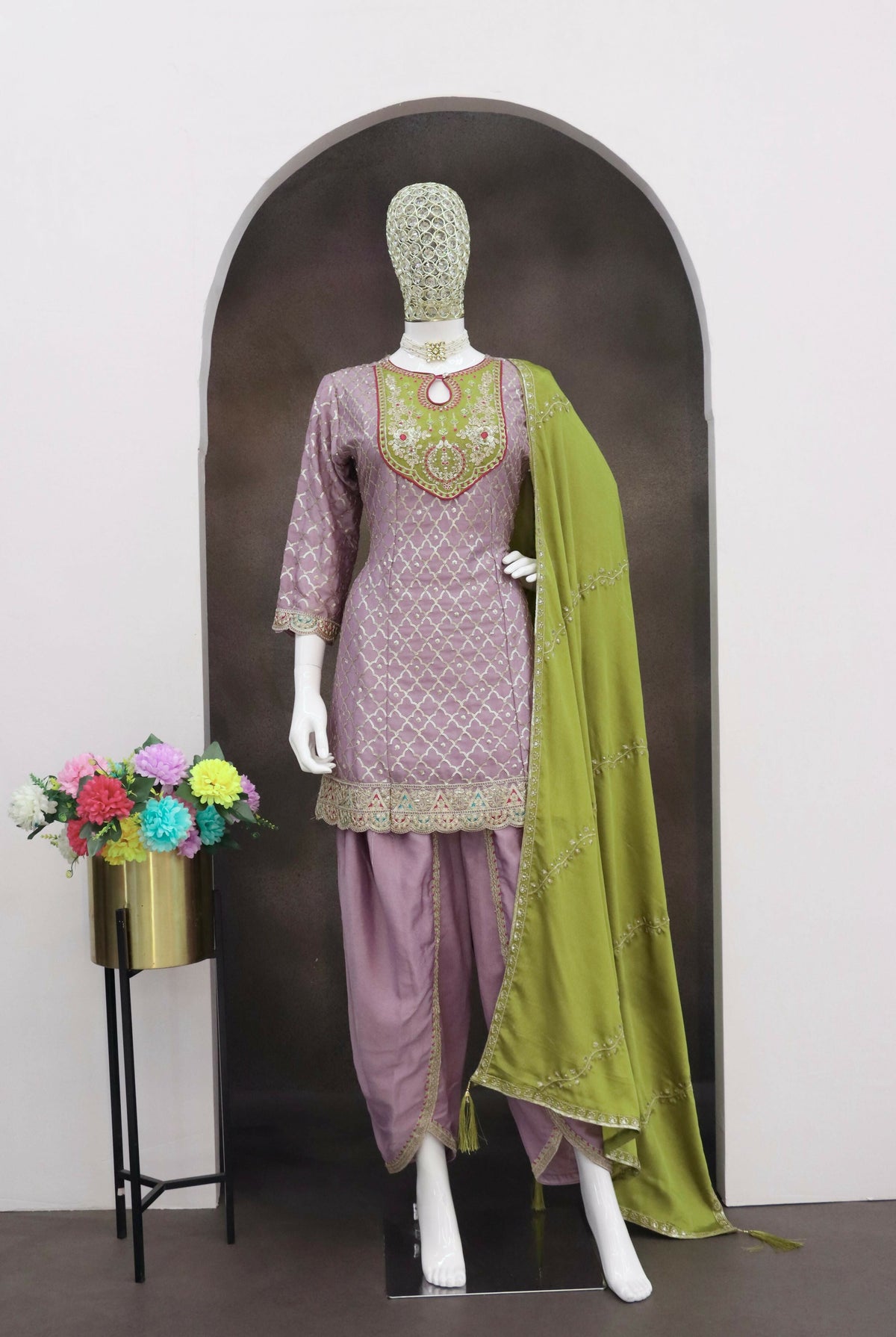 Anaita Lavender Embroidered Silk Stitched Dhoti Suit | Grocsy