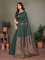 Vedant Vastram Litchi Silk Banarasi Silk Saree - Bottle Green | Grocsy