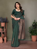 Vedant Vastram Litchi Silk Banarasi Silk Saree - Bottle Green | Grocsy