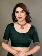 Vedant Vastram Litchi Silk Banarasi Silk Saree - Bottle Green | Grocsy