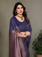 Vedant Vastram Litchi Silk Banarasi Silk Saree - Navy | Grocsy