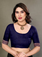 Vedant Vastram Litchi Silk Banarasi Silk Saree - Navy | Grocsy