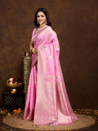 Vedant Vastram Banarasi Silk Fashion Saree - Pink | Grocsy