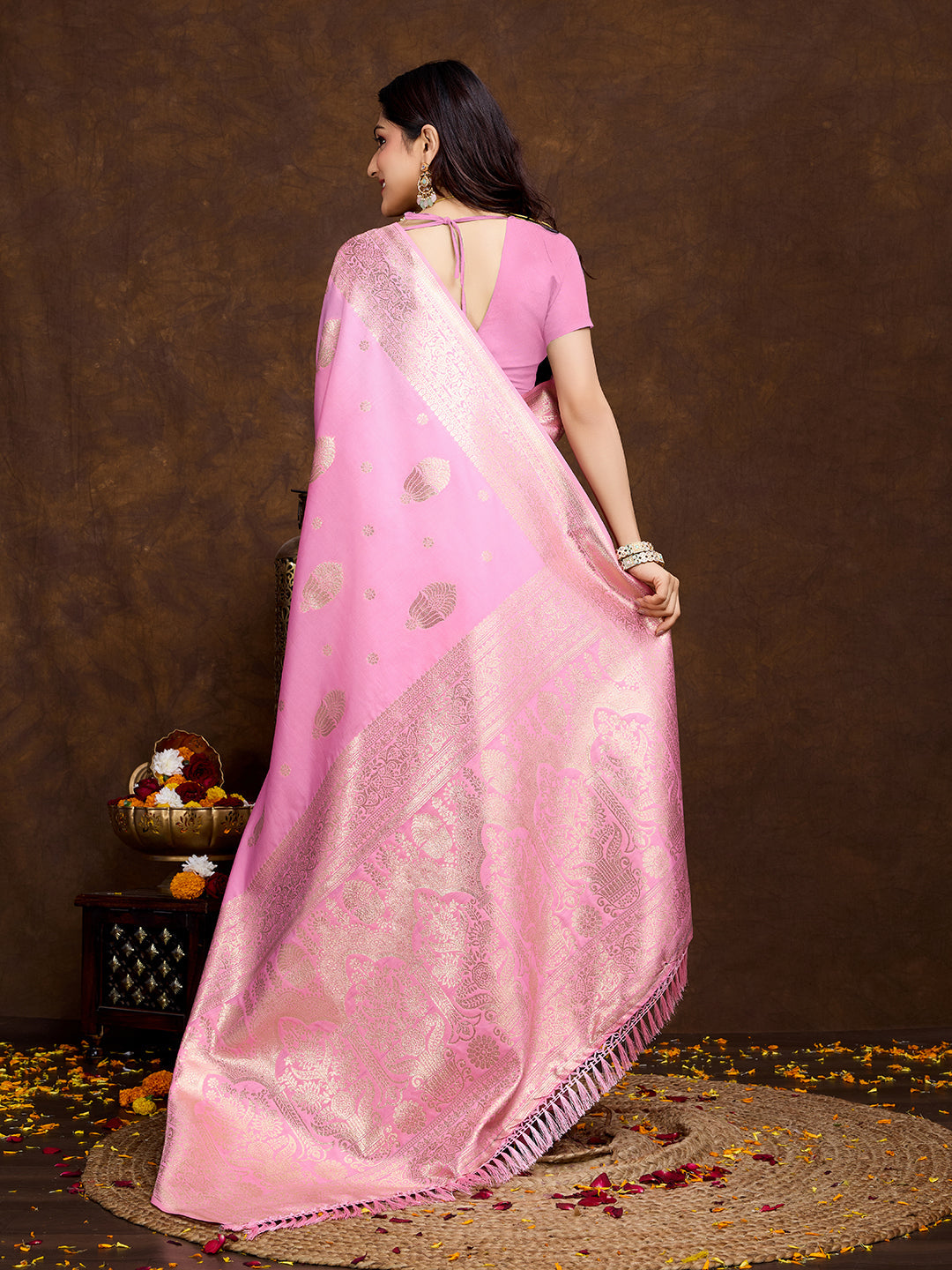 Vedant Vastram Banarasi Silk Fashion Saree - Pink | Grocsy