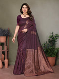 Vedant Vastram Litchi Silk Banarasi Silk Saree - Wine | Grocsy