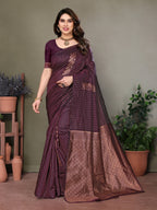 Vedant Vastram Litchi Silk Banarasi Silk Saree - Wine | Grocsy