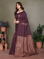 Vedant Vastram Litchi Silk Banarasi Silk Saree - Wine | Grocsy