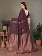 Vedant Vastram Litchi Silk Banarasi Silk Saree - Wine | Grocsy