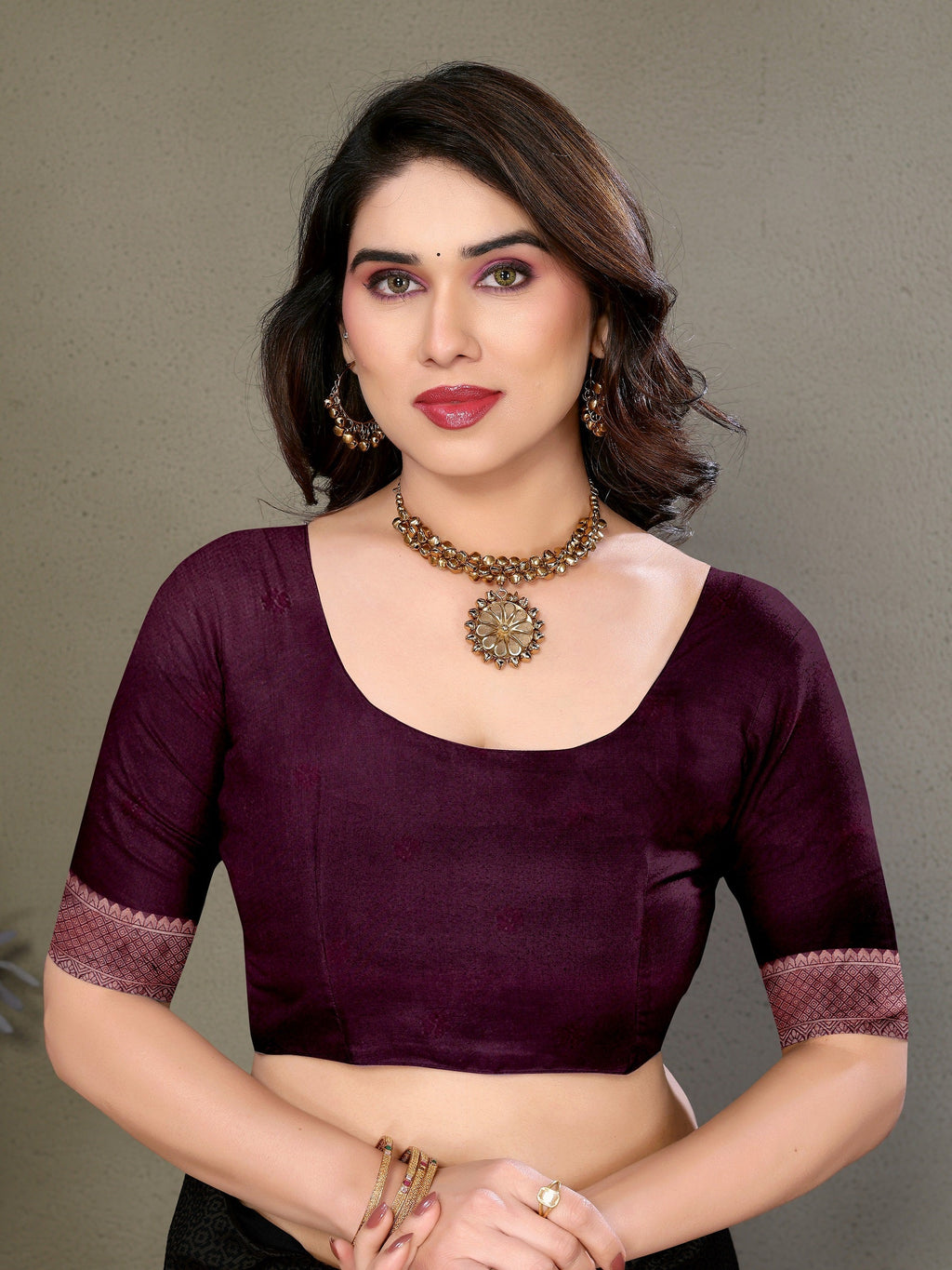 Vedant Vastram Litchi Silk Banarasi Silk Saree - Wine | Grocsy