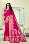 Vedant Vastram Litchi Silk Designer Banarasi Saree - Magenta | Grocsy