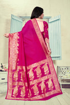 Vedant Vastram Litchi Silk Designer Banarasi Saree - Magenta | Grocsy