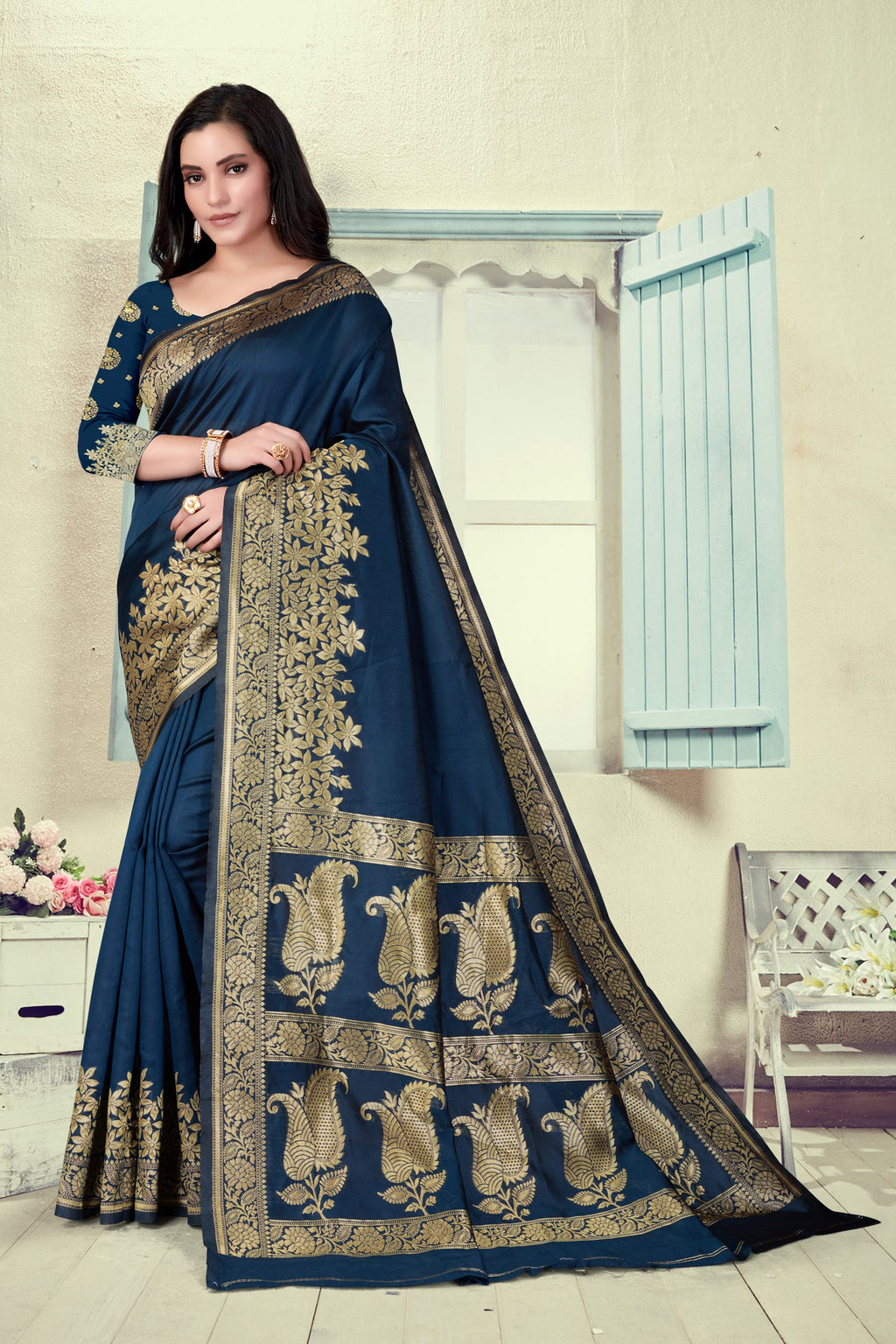 Vedant Vastram Litchi Silk Designer Banarasi Saree - Morpich | Grocsy