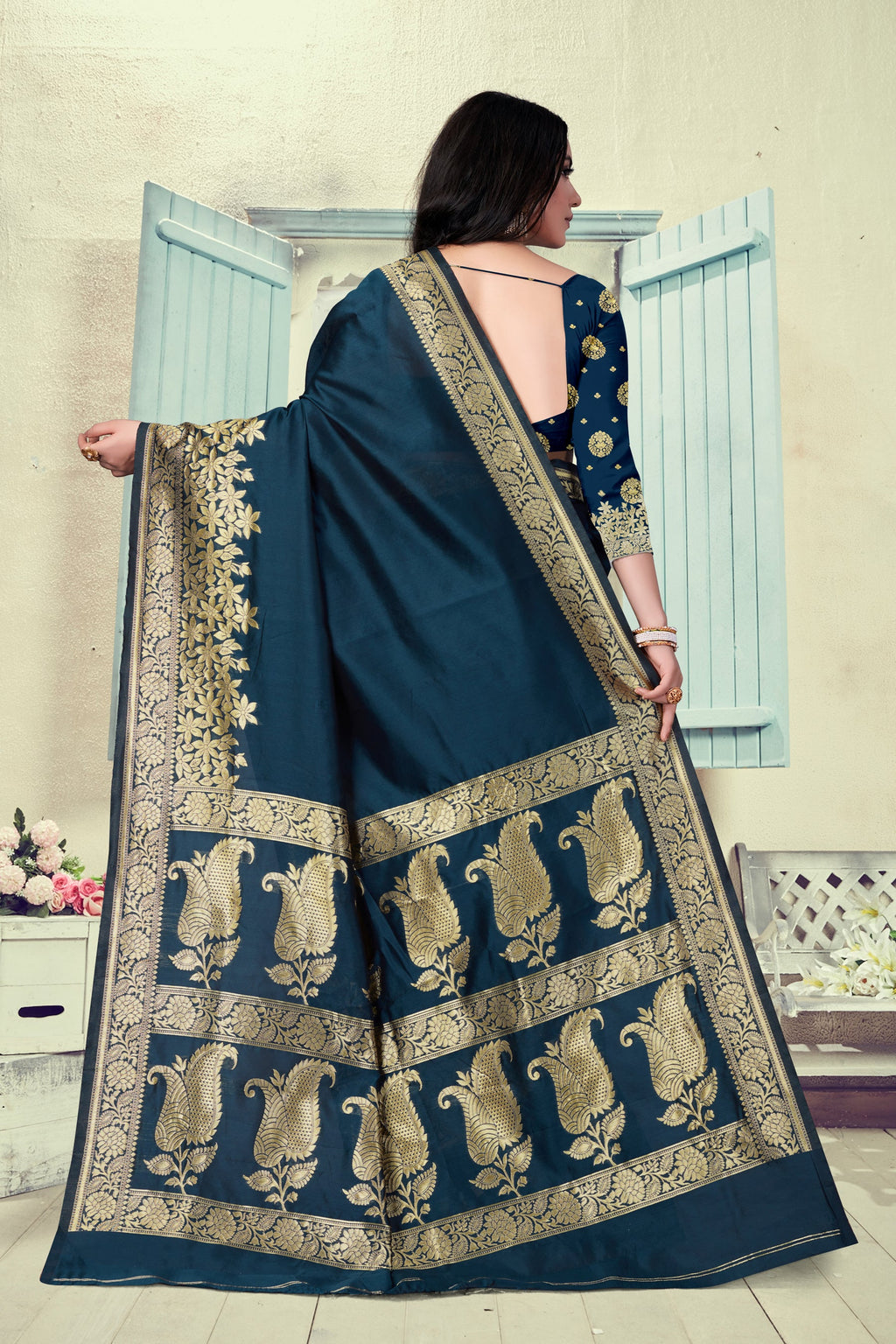 Vedant Vastram Litchi Silk Designer Banarasi Saree - Morpich | Grocsy